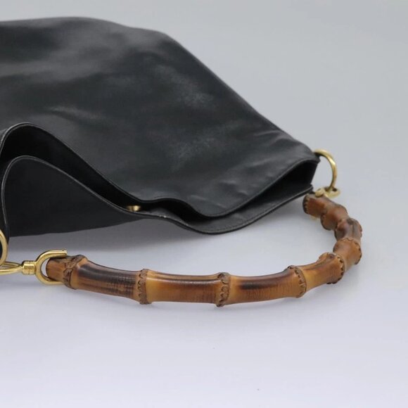 GUCCI Bamboo Shoulder Bag Leather 2way Black Gold - Picture 7 of 16